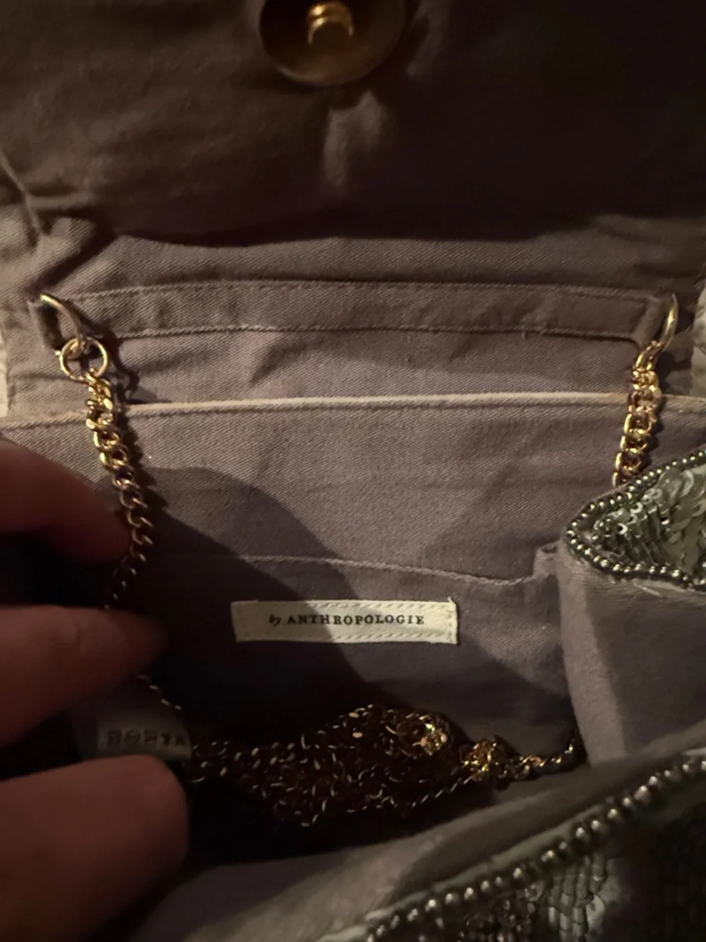 Anthropologie Silver Beaded Sequin Top-Handle Clutch - Picture 2 of 2